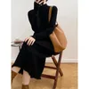 Casual Dresses Half Turtleneck Sticked Long Sweater Dress 2024 Autumn Winter Women's Solid Thick Loose Simple Lady Streetwear