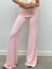 Women's Pants Open Front Casual High Waisted Rhinestone Butterfly Pattern Long Wide Leg Jogging Patchwork Flared Pink