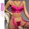 Bras Sets Spicy Girl Metal Chain Sexy Underwear Women's Three Piece set