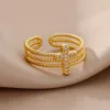 Wedding Rings New in Zircon Cross Rings For Women Adjustable Stainless Steel Cross Ring Femme Design Luxury Wedding Jewerly Gift anillos