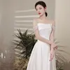 Party Dresses ofallsis French Style Off Axla Light Wedding Satin Toast Dress 2024 Summer White Evening Banket Simple