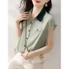 Women's Blouses Fashion Lapel Button All-match Short Sleeve Chiffon Shirts Women Clothing 2024 Summer Loose Casual Tops Office Lady
