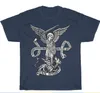 L'angelo cattolico ci difende.T-shirt Arcangel St Michael.Maglietta da uomo a manica corta di cotone estate S-3xl 240424