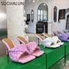 Suojialun Summer Women Slipper Fashion Brand Weave Slides Ladies Elegant Thin High Heel Sandal Dress Pumpar Shoes Big Size41 240425