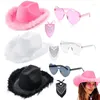 Beretten 652f Cowboy Hat Glasses Bandana Set Bachelorette Bandanas Bridal Party Cowgirl dames kostuum