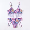 Designer dames bikini twee stukken set sexy vrouwelijke bloemenprint badmode kleding meisjes driehoek veter omhoog zwempak badpak string top duw omhoog Braziliaanse biquini