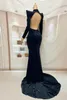 Stage Wear Evening Black Velvet Silver Rhinestones Big Train Dress Sexy Crystals Outfit Nightclub Birthday Party Collections Heirongcha