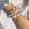 Bracelets liens perles de riz pour femmes bracelet multi-couches de couleur mixte de métal fleur de lettre acrylique