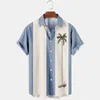 Mäns casual skjortor hawaiian skjorta knapp t-shirt sommar kokosnöt träd mönster gata semesterkläder 1950-talet