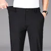 Pantalones para hombres 2024 Summer Men Business Stretch Smooth Smooth Smooth Classic Classic Black Gray Casual Traje Masculino