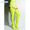 Boots Neon Green Waist Buckle Over Knee Women Pointed Toe Stilettos Thigh High Sexy Stretch Side Zipper Heels Shoes