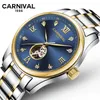 Polshorloges carnaval luxe goud mechanisch horloge mannen mode saffier roestvrij staal waterdichte automatisch skelet relogio masculino