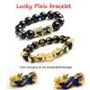 Strand feng shui obsidian sten pärlor armband armband guld färg svart pixiu rikedom lycka till kvinnor män unisex