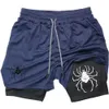 Y2K Men Performance Shorts for Men Breatable Spider Print Shorts Summer Sports Pitness تمرين الركض على السراويل القصيرة 240426