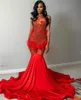 Red Sexy Diamonds Prom Dress 2024 Beaded Crystal Rhinestones Feather Evening Gown Birthday Party Dresses Robe De Soiree