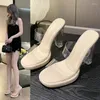 Slippers Transparent Sandals Women High-heeled Shoes Summer Thick-heeled Waterproof Thick-soled Word With Crystal Heel Cool