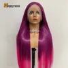 Long Style Purple Euramerican Fashion Chemical Fiber HD Lace Front Wig High Temperature Bone Straight Hair Glueless Wig Factory Wholesale