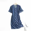 Partykleider Sommer Blue Denim Kleid Frauen Button up v Hals Kurzarm Jeans Vestidos Mujer Cotton Beach