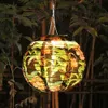 Gartendekorationen 12 Zoll Solar bedrucktes Lantern Chinesisch runde Hanglampe wasserdichtes Nylon -LED -Licht für Outdoor -Gartenparty -Dekoration