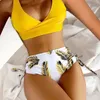 Top e fondo del girasole da bagno da bagno per donne per donne in bikini in bikini in bikini alte set davanti alla moda push up 2 costumi da bagno da bagno con costumi da bagno con