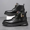 Oryginalne skórzane buty męskie highop moda wodoodporna motocykl buty uliczne męski kostka Wysoka jakość 240419