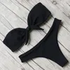 Kvinnors badkläder Kvinnor Bikini Sexig brasiliansk uppsättning Polka Dot Print Tie Knot Front Baddräkt Högskuren ben Axeless Push Up Bathing Suit