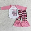 Vêtements Ensembles en gros pour enfants de fleurs vêtements de vache bébé fille manches longues broderie ensemble rythme rose rose pantalon pour tout-petit tenue pour enfants