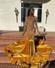 Goldene funkelnde lange Abend Geburtstagskleider für schwarzes Mädchen 2024 Luxus Diamond Quastel Meerjungfrau Prom Zeremonie formelles Kleid