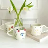 Tazas 350ml Cerámico creativo Café Caza Ins Estilo de flores pintados a mano Homalolla Homalla Irregular Copa de leche de té Desayuno Oat Copa J240428