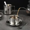 Mugs Stainless steel coffee cup set double wall heat-resistant cup with sauce spoon beverage table kitchen espresso accessories J240428