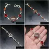 Kedjelänkarmband Sea skickade Baltic Amber Red Garnet Sier Color Charms Länkar för kvinnor 7,75 tums droppleverans smycken Dhqyh