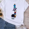 Frauen lustige Mondraum Planet Print T -Shirt Mädchen lässig runden Hals Kurzarm Kleidung Frauen Vintage Tops 240417