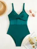 Kvinnors badkläder Sexig Cross Patchwork Bikini Mesh Monokini Swimsuit Women Semester Trend One-Piece Highwaist Beach Bathing Swimming Suit