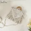 Portefeuilles Soefdioo Crochet en tricot sac de paille Tassel Beach Femmes à carbone frangée Épaule décontractée Hollow Out Voyage Handsbag