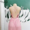 Robes de fête belles robes de soirée rose arrière sans dos 2024 en stock une ligne spaghetti bretelles tulle sexy femmes formelles robes en gros en gros