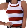 Women's Blouses Women Summer Vest O-neck Sleeveless Slim Fit Striped Print Tank Tops High Elastic Sexy Digital