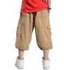 Plus Size Summer Casual Shorts Men Cotton Cargo With Big Pocket Loose Baggy Hip Hop Bermuda Militära Male Clothing 240415