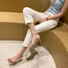 2024 Sommer Frauen Sandalen Fairy Style Square Head Silber Slim Band Temperament Ein Wort vielseitige High Heels 240424