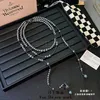 Designer Lin Zhou Saturn Necklaces Pearl Beaded Diamond Tennis Necklace Woman Silver Plating Triple Chains Vintage Trendy Style Jewelry Gift Light Luxury