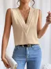 Summer Women Casual Tanks Camis Elegant Sexy V Neck Pleated Sleeveless Slim Office Bluses Shirt Tank Top