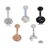 Navel Bell Button Rings Navel Bell Button Rings 14G Women Rostfritt Steel CZ Sexig Belly Bar Barbell Piercing Ring Tragus Body Jewelr Dhthg