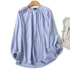 Blusas femininas murcha casual de manga longa Mulheres tops camisa camisa nórdica minimalista lago azul solto