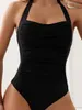 Halter String Black Bodysuit Swimsuit Women One Piece Sexig badkläder Kvinnliga badare Badning Simning Swim Suit Beachwear 240416