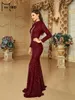 Casual jurken Missord Wine Mermaid Evening Vrouwen 2024 Elegante Turtleneck Turtleneck Cutout Bodycon Wedding Party Prom jurk jurk