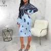 Casual Dresses Vazn 2024 Top Quality Patchwork Sweet Young Office Lady Round Neck Full Sleeve High midje kvinnor Skinny Long Pencil Dress