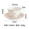 Mokken 250 ml Franse roze roze print Vintage Coffee Cup en Saucer Set keramische mooie meid hart Engelse middagthee