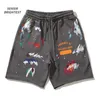 SplashInk HandPainted Graffiti Letters Summer Shorts High Street Loose Fifth Pants Casual Men and Women 240415