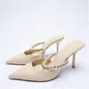 Pantofole puntate in metallo sandali in metallo ufficio Lady High tacchi a bocca bassa sandalias de mujer stiletto conciso