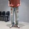 Jeans angustiados para homens na primavera e verão, versão coreana do harajuku no Instagram da moda larga de hip-hop largo de hip-hop calças longas de perna larga