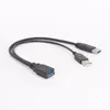 1PC Black USB 3.0 Kobieta do podwójnego USB Mężczyzna z dodatkowymi danymi zasilającymi Y Kabel przedłużacz